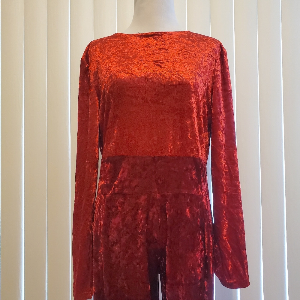 2-Tone Red Crushed Velvet Jumpsuit